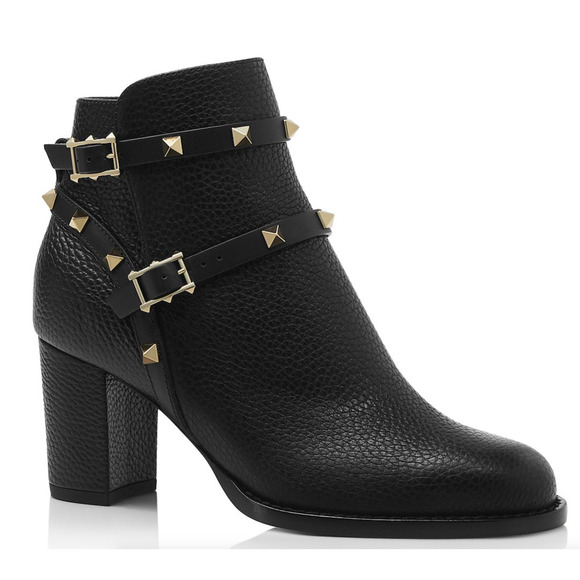 Valentino Rockstud City 70mm Black Leather Stud Block Heel Short Ankle Boot 36 - Picture 3 of 12